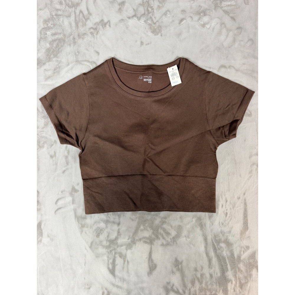 Aerie Offline Real Good Seamless Short Sleeve Crop Top Brown Medium NWT 130-2161